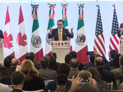 Los ministros a cargo de la negociación: Freeland (Canadá), Guajardo (México) y Lighthizer (EE UU).