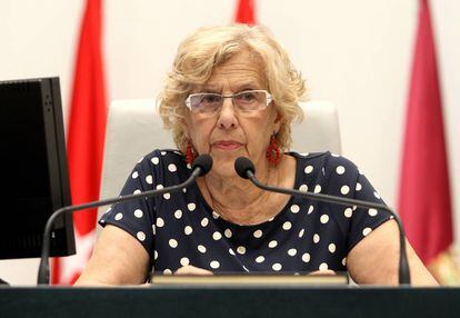 Manuela Carmena en el pleno del Ayuntamiento de Madrid el pasado mes de julio.