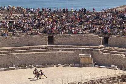 Recreación de un espectáculo de gladiadores en el anfiteatro romano de Tarragona.