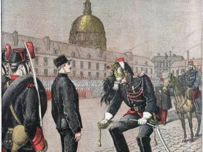 Portada del periódico 'Le Petit Journal' que alude a la condena del capitán Dreyfus (1895).  