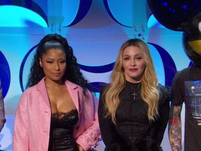 Las cantantes Rihanna, Nicki Minaj y Madona, en la presentaci&oacute;n de Tidal