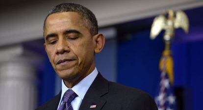 Barack Obama durante su intervenci&oacute;n tras la muerte de Nelson Mandela. 