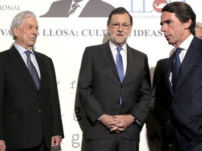 Vargas Llosa, Rajoy y Aznar este martes.