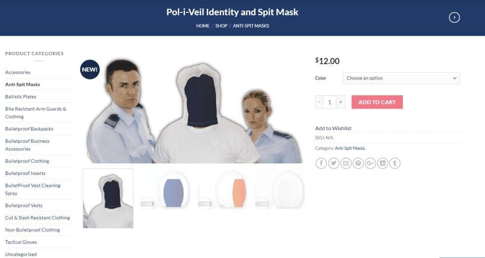 Imagen de la web bac-tactical, que ofrece la capucha de la marca POL-I-VEIL.