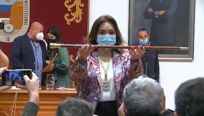 Margarita del Cid (PP), after being proclaimed the new mayor of Torremolinos (Malaga) thanks to the motion of censure supported by Vox and Ciudadanos.
