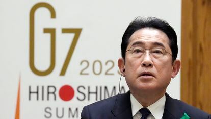 El primer ministro de Japón, Fumio Kishida, durante una conferencia de prensa de presentación del G-7, el pasado mes de abril en Tokio.