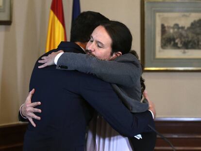 El acuerdo de Pedro Sánchez y Pablo Iglesias, en imágenes