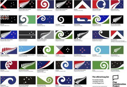 Foto de los 40 posibles diseños para la nueva bandera de Nueva Zelanda