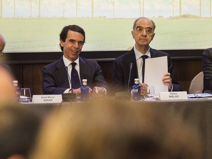 El ex presidente del Gobierno, Jos&eacute; Mar&iacute;a Aznar en la presentaci&oacute;n de Faes de las &quot;Claves de &eacute;xito de la transicci&oacute;n energ&eacute;tica&quot;, en Madrid.