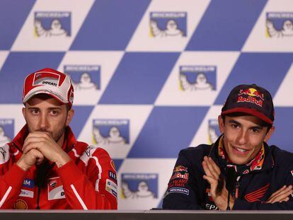 Dovizioso y M&aacute;rquez, en la conferencia de prensa del Gran Premio de Australia. 