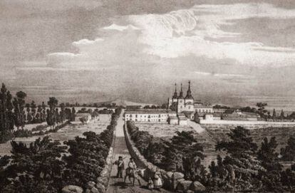 Vista general de Nuevo Baztán Madrid. Grabado anónimo de mediados del siglo XIX