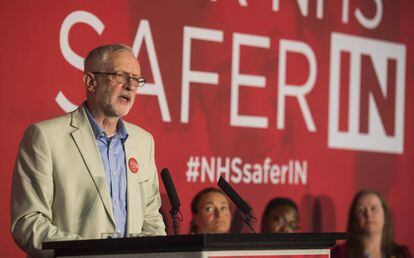 El líder laborista, Jeremy Corbyn, en un discurso en el centro de Londres.