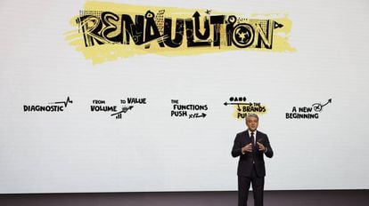 El consejero delegado de Renault, Luca de Meo, presenta el nuevo plan estratégico de la compañía Renaulution, este jueves, en Francia.