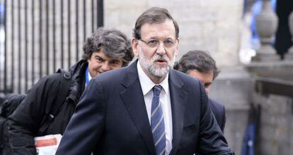 Rajoy, a su llegada a la reuni&oacute;n del Partido Popular Europeo, en Bruselas.