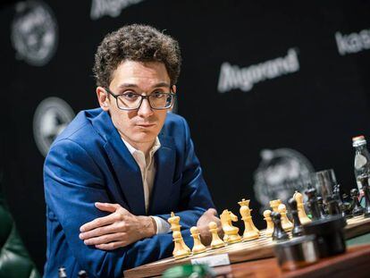 Fabiano Caruana, durante su partrida de hoy en el Torneo de Candidatos