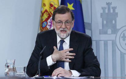 Rajoy, durante la rueda de prensa en Moncloa. 