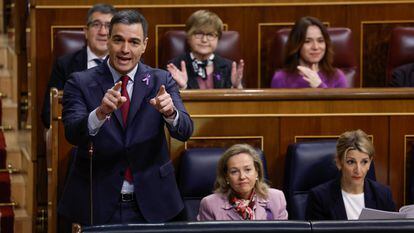 El presidente del Gobierno, Pedro Sánchez, interviene en la sesión de control al Ejecutivo tras la votación de la reforma de la ley del solo sí es sí.