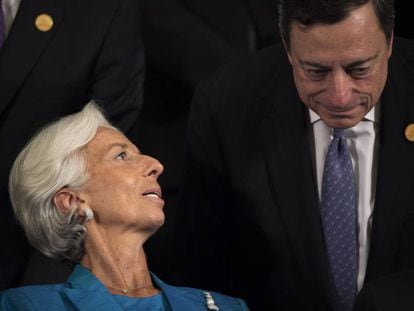 La exdirectora del FMI, Christine Lagarde, y el presidente del BCE, Mario Draghi, en un G20.