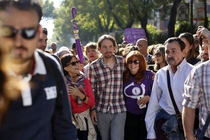El líder de Podemos, Pablo Iglesias, durante la manifestación.