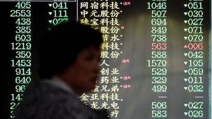 Panel con información de la Bolsa de Shanghái.