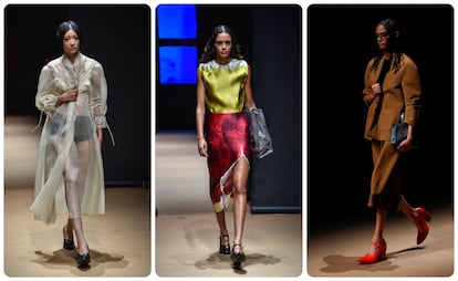 Three of Prada's proposals from his collection for spring 2023, presented on September 22 at Milan fashion week.