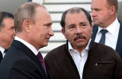 The presidents of Russia, Vladimir Putin, and of Nicaragua, Daniel Ortega, in a file photo.