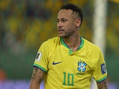 Neymar jugando con la selección brasileña el 12 de octubre de 2023 en Cuiaba (Brasil).