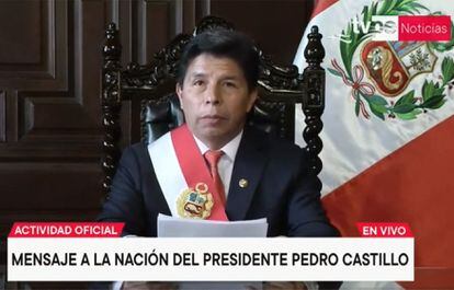 Pedro Castillo, en su mensaje a la nación este miércoles, en Lima.