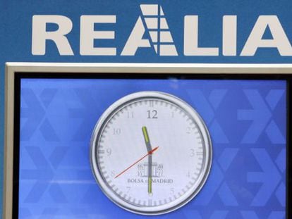 El logo de Realia en su debut en Bolsa. 