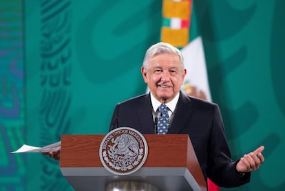 Andrés Manuel López Obrador, durante una rueda de prensa en el Palacio Nacional