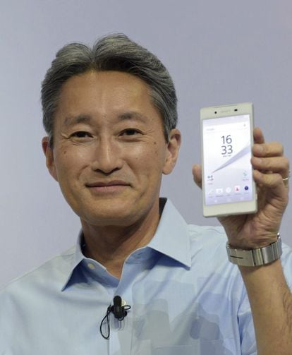 El consejero delegado de Sony, Kazuo Hirai, en la presentación a los medios el móvil Xperia Z5 en Berlín.