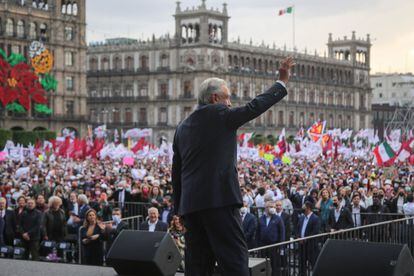 López Obrador, durante una celebración con sus seguidores en el Zócalo el 1 de diciembre.
