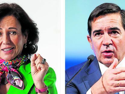 La presidenta de Santander, Ana Botín, y el presidente de BBVA, Carlos Torres.