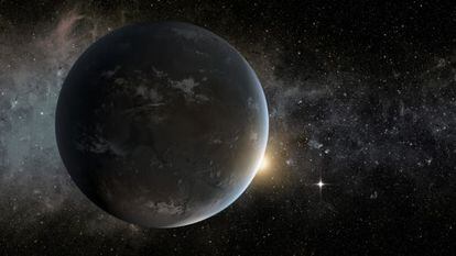 Ilustración del planeta extrasolar tipo Tierra Kepler-62f.