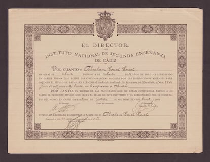 Licenciado por Abraham Coriat Coriat, joven sefardí de Ceuta que nunca recogió su certificado.