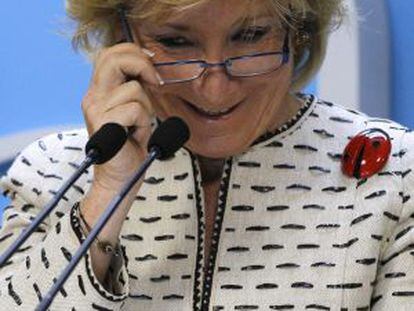 Esperanza Aguirre, durante la rueda de prensa.