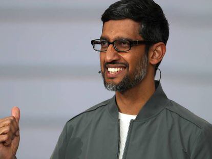 Sundar Pichai, durante su conferencia en la Google I/O en el anfiteatro Shoreline el 7 de mayo de 2019.