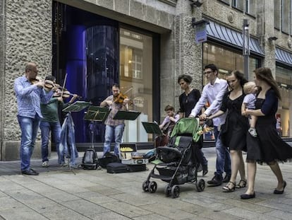 M&uacute;sicos en una calle de Leipzig. 