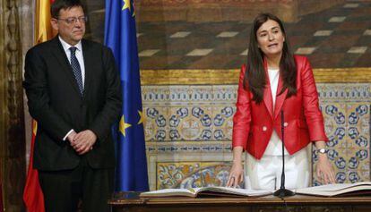 Carmen Mont&oacute;n durante la asunci&oacute;n del cargo de consejera en el Palau de la Generalitat.