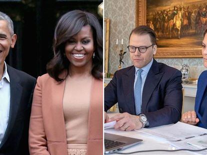 Michelle y Barack Obama y, a la derecha, Victoria de Suecia y su esposo, Daniel Westling.
