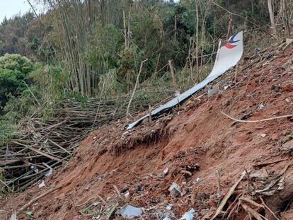 Fragmentos del B737-800 de China Eastern Airlines siniestrado el lunes.