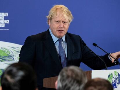 Boris Johnson,primer ministro de Reino Unido, presenta la próxima Cumbre del Clima (COP26) en el Museo de Ciencia de Londres, este martes