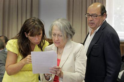 Los senadores Alicia Sánchez Camacho (PP), izquierda, Matilde Fernández (PSOE) y Jordi Casas (CiU).