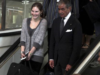 Amanda Knox en el aeropuerto de Fiumicino, antes de embarcar hacia EE UU. 