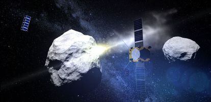 Una imagen recrea c&oacute;mo ser&iacute;a la misi&oacute;n contra asteroides de la ESA.