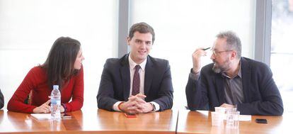 Inés Arrimadas, Albert Rivera y Juan Carlos Girauta, en la Ejecutiva.