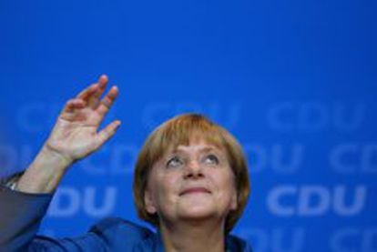 Angel Merkel, durante su comparecencia, para celebrar su victoria en las elecciones generales de Alemania.