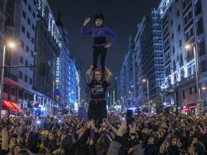 Manifestación del 8-M en la Gran Vía de Madrid.
