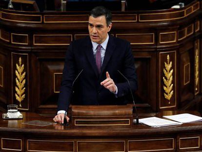 El presidente del Gobierno en funciones, Pedro Sánchez, este sábado en el Congreso.