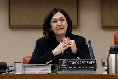 La presidenta de la CNMC, Cani Fernández en una comparecencia en el Congreso.
